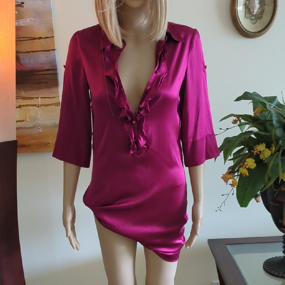 Express silk Fuchsia Satin V-Neck dress, size XS.